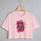 Blusa Blusinha Camiseta Cropped TShirt Feminina Algodão Tecido Premium Estampa Digital Abobora Rosa