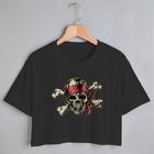 Blusa Blusinha Camiseta Cropped TShirt Feminina Algodão Tecido Premium Estampa Digital Caveira Pirata X