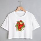 Blusa Blusinha Camiseta Cropped TShirt Feminina Algodão Tecido Premium Estampa Digital Coração Flor Cadeado