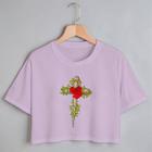 Blusa Blusinha Camiseta Cropped TShirt Feminina Algodão Tecido Premium Estampa Digital Cruz de Espinho