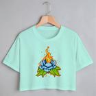 Blusa Blusinha Camiseta Cropped TShirt Feminina Algodão Tecido Premium Estampa Digital Flor de Lotus Azul