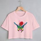 Blusa Blusinha Camiseta Cropped TShirt Feminina Algodão Tecido Premium Estampa Digital Pistolas e Rosas