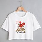 Blusa Blusinha Camiseta Cropped TShirt Feminina Algodão Tecido Premium Estampa Flores Rosas Vermelhas