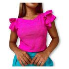 Blusa blusinha laise gola rasa manga dois babados feminino