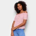 Blusa Cambos Bata Ombro A Ombro Botões Feminina