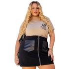 Blusa Camiseta Feminina Plus Size Gola Alta Soltinha T-shirt De Algodão Com Estampa Manga Curta