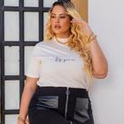 Blusa Camiseta Gola Alta Bata Feminina Plus Size Manga Curta De Algodão Estampada Tamanho Extra