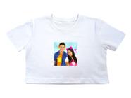 Blusa Camiseta Infantil Cropped Mangas Curtas Estampada Maria Clara e JP Youtubers Divertido