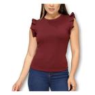 Blusa canelada cavada babado casual moda feminina