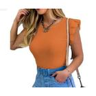 Blusa canelada cavada babado moda barata feminina