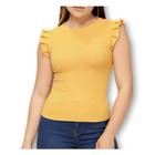 Blusa canelada cavada feminina babado elegante casual