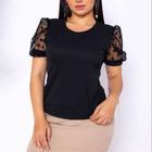 blusa canelada feminina gola rasa manga curta tule poa tendência