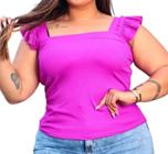 Blusa canelada plus size alça babado estilo feminino