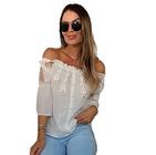 Blusa Ciganinha Ombro a Ombro Com Renda Tule Elastico na Manga Detalhada Ref 2534