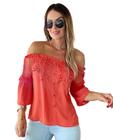 Blusa Ciganinha Ombro a Ombro Com Renda Tule Elastico na Manga Detalhada Ref 2534