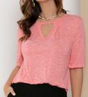 Blusa Coral com Decote Vazado Manga 3/4 - Quintess