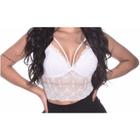 Blusa cropped alça fina decote v renda roupa feminina