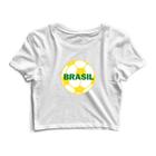 Blusa Cropped Blusinha Camiseta Feminina Bola Futebol Brasil