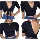 Blusa Cropped blusinha top tecido poliéster manga bufante multiuso feminino