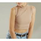 Blusa Cropped canelada cavada gola alta feminina estilo