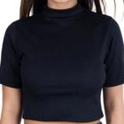 Blusa cropped canelado básico manga curta gola alta feminiino moda