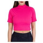 Blusa Cropped canelado básico manga curta gola alta feminina