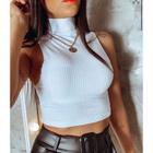 Blusa cropped canelado cavado gola alta feminino fashion