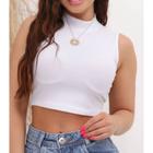 Blusa cropped canelado gola alta cavado feminino elegante