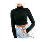 Blusa cropped canelado gola alta manga longa moda feminina