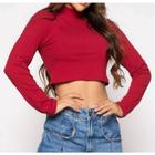 Blusa Cropped canelado manga longa gola alta roupa feminina