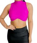 Blusa Cropped cavada gola alta alinha seio feminino estilo