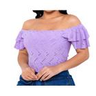 Blusa cropped ciganinha tecido laise manga curta babado feminina