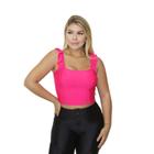 Blusa cropped com bojo e alça babado poliéster feminina fashion