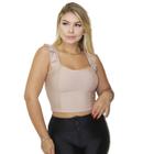 Blusa cropped com bojo e alça babado poliéster feminino estilo