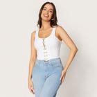 Blusa Cropped Corset com Colchetes Branco