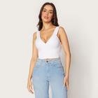 Blusa Cropped Decote V com Bojo Branco