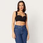 Blusa Cropped Decote V e Alça Lateral Preto