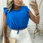 Blusa cropped duna cavada babado elástico e lacinho na cintura novidade feminina