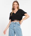 Blusa Cropped Feminina Decote V Rovitex Preto