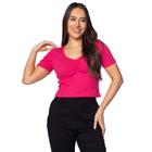 Blusa Cropped Feminina Feliny Canelada com Detalhe Franzido Rosa