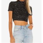 Blusa cropped feminina manga curta gola alta poliamida lurex