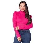 Blusa Cropped Feminina Oliveira Malhas com Gola Alta e Babados Rosa