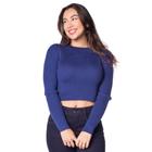 Blusa Cropped Feminina Oliveira Malhas em Tricot Azul