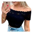 Blusa cropped feminina renda manga curta