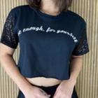 Blusa cropped feminina tshirt manga paete moda fashion