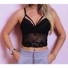 Blusa cropped feminino alça fina decote v renda moda estilo