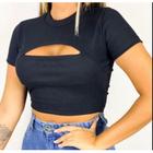 Blusa Cropped feminino canelada decote gota manga curta