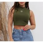 Blusa Cropped feminino canelado gola alta cavado gringa