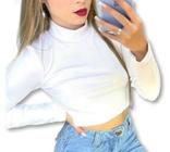 Blusa cropped feminino canelado gola alta manga longa fashion