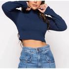 Blusa Cropped feminino canelado manga longa gola alta elegante